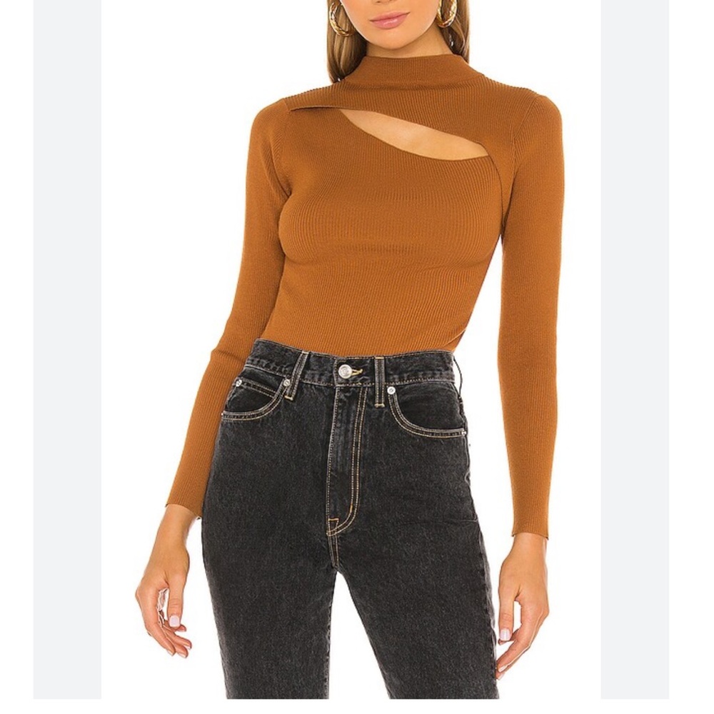 ASTR Brown Ribbed Cutout Bodysuit Sweater Size M